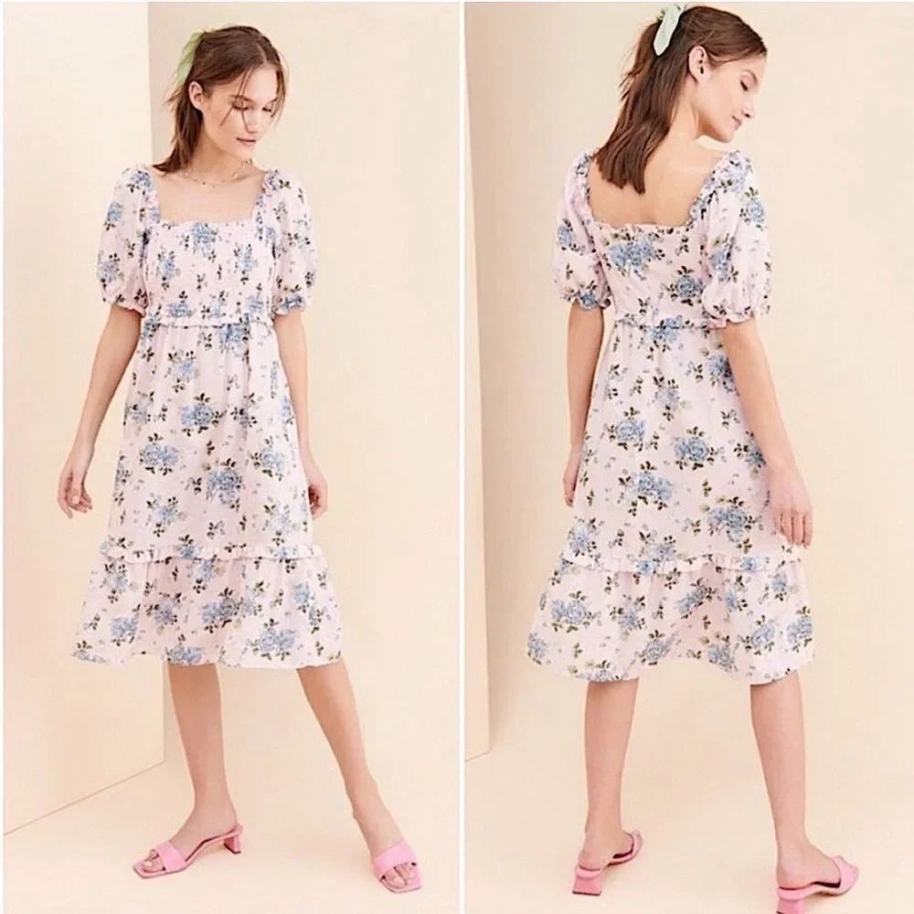 Gal Meets Glam Baby Pink Blue Forever Floral Smocked Dress Sz 12 Cottage Prairie